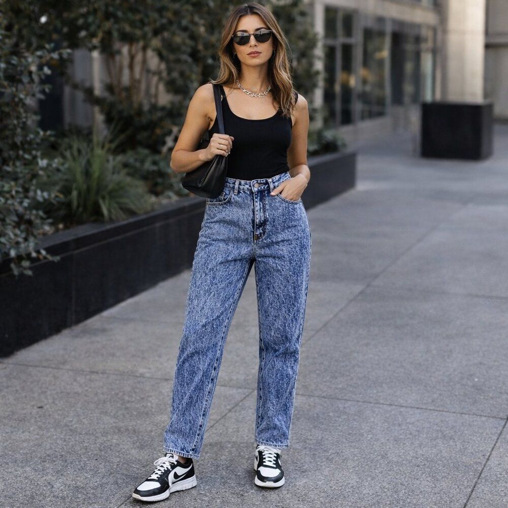 Vintage Stefano Acid Wash High Rise Tapered Mom Jeans 80s 90s